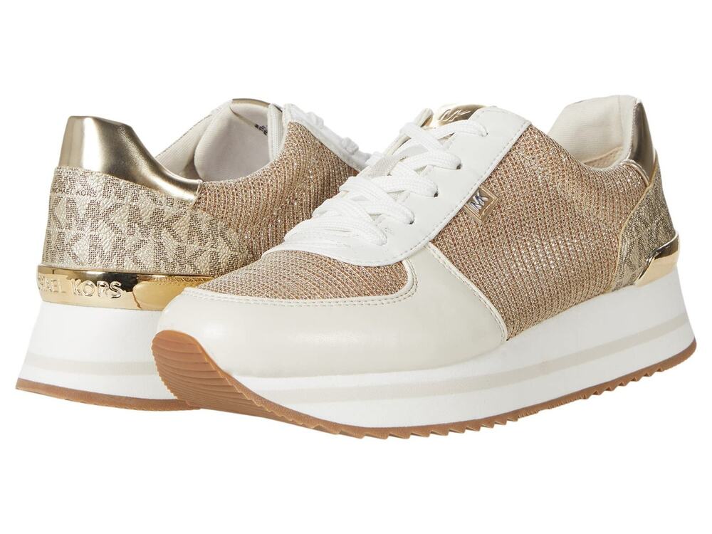 Michael Kors Monique Glitter Chain Mesh Trainer Sneakers Pale Gold Size 7.5 M